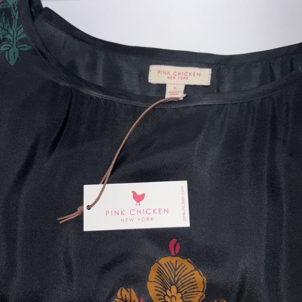 NWT Pink Chicken Women Large Maisonette Silk Kelly Tiered Black Dress Bellflower - Picture 9 of 9